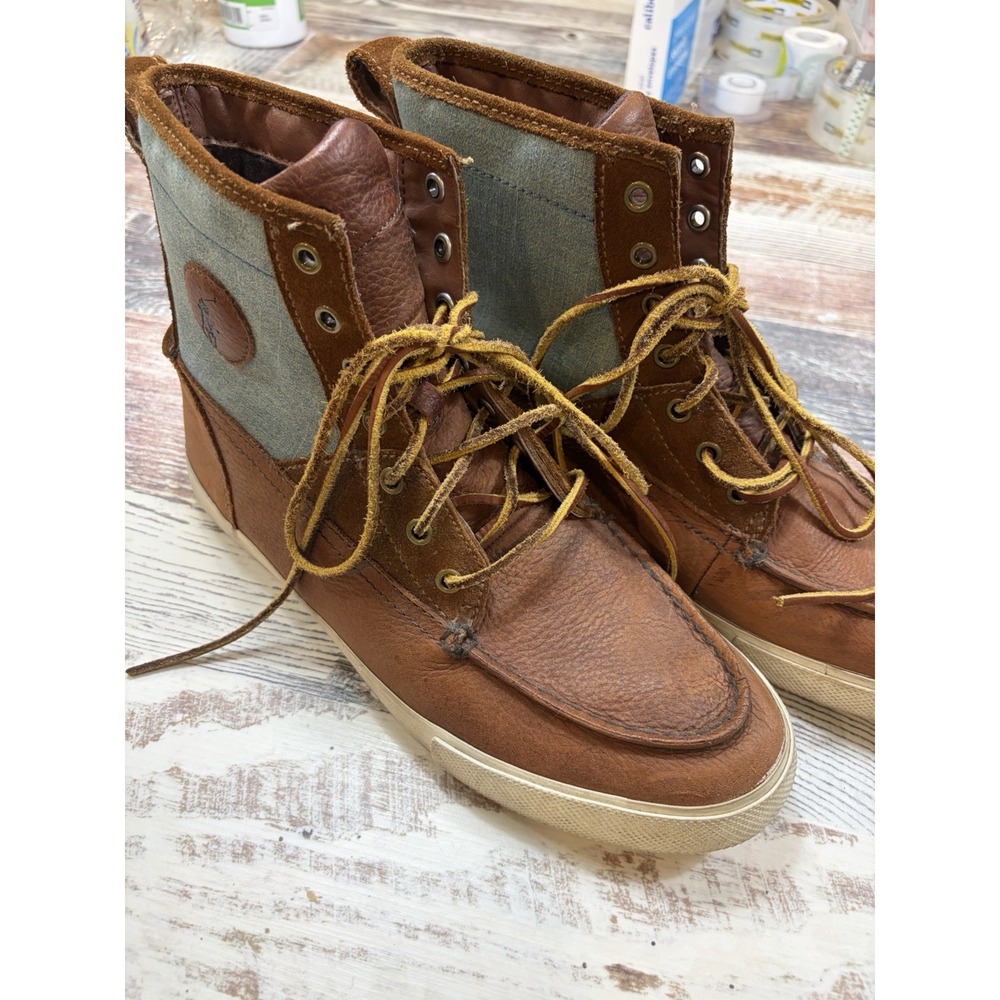 Polo Ralph Lauren Tynedale Canvas Deck Boat Boots Brown Blue Men 10D 0200001087